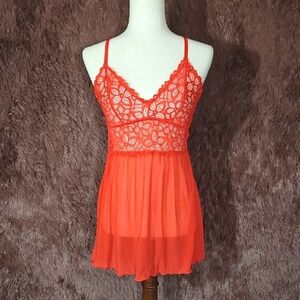 Cassandra Intimates Elegant Red Lace Babydoll Set NWOT